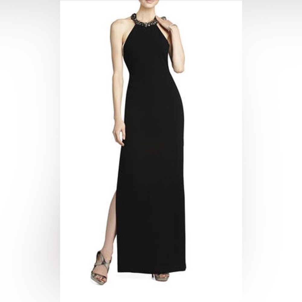 BCBG MAXAZRIA Viviane Beaded Halter Black/White Dress Size 2